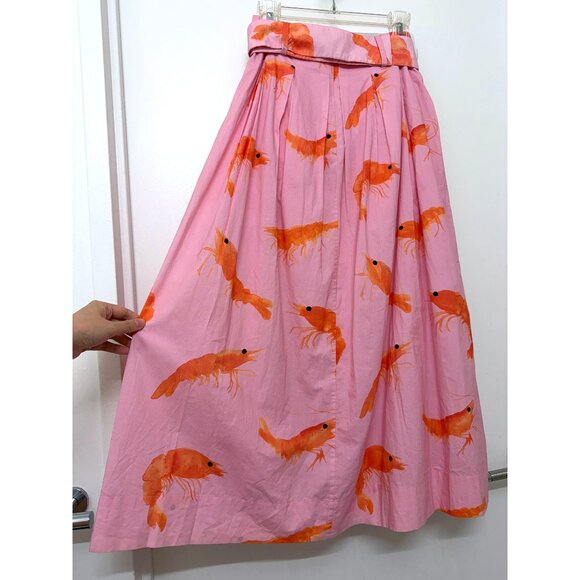 Rachel Antonoff Prawn Shrimp Print Maxi Skirt Vinita Vinnie Pink Pleated Belt 4 - Picture 12 of 16